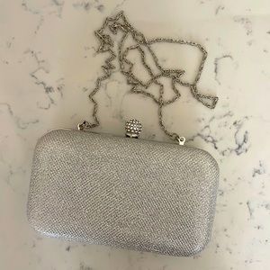 David's Bridal Purse Silver Clutch w/Chain Used Once